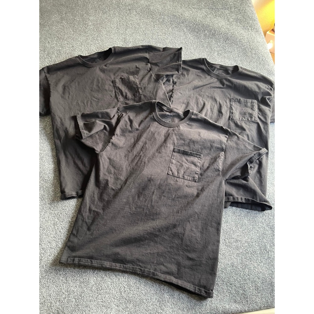 Athletic Works Mens Black Pocket T-Shirt 3 Pack Cotton Crew Neck Size L 42-44